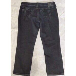 True Religion Jeans Womens 28 Black Ricky Straight Relaxed Embroidered Pockets